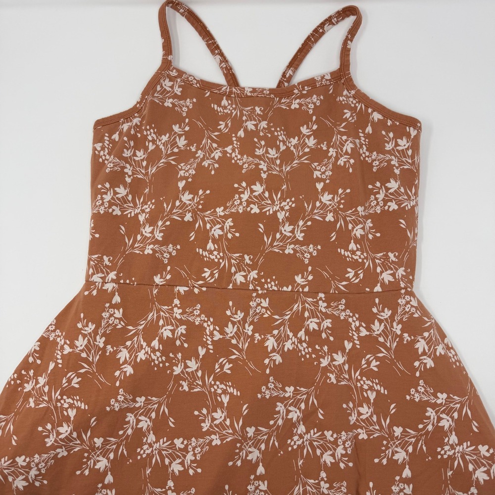 Pact Floral Fit & Flare Midi Dress Orange White Organic Cotton Size Medium
